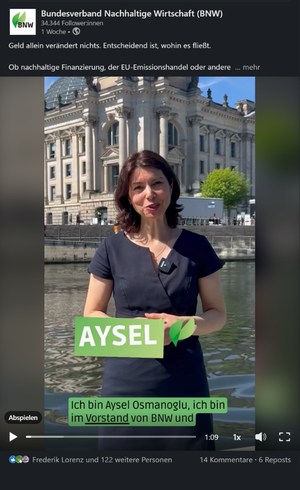 LinkedIn-Video-Post des Bundesverbands Nachhaltige Wirtschaft mit Vorstandsmitglied Aysel Osmanoglu